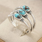 Vintage-Style Boho Triple Turquoise Silver-Tone Ring