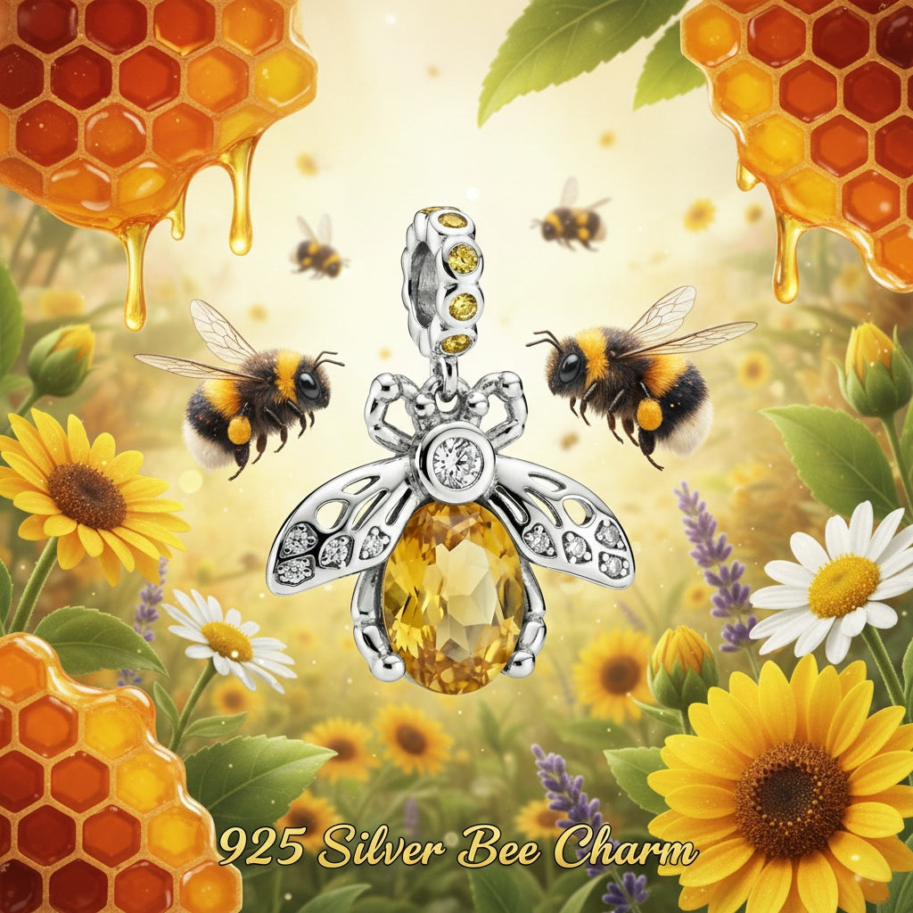 Breloque pendante abeille en argent sterling 925 et zircons