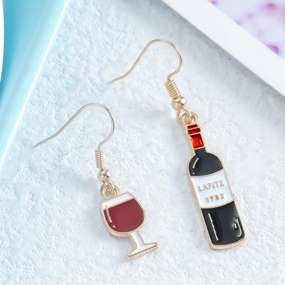Asymmetric Wine Bottle and Glass Dangle Earrings