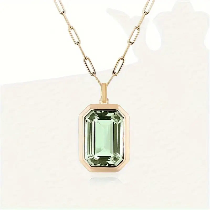Pale Green Stone Pendant on Paperclip Chain