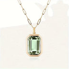 Pale Green Stone Pendant on Paperclip Chain