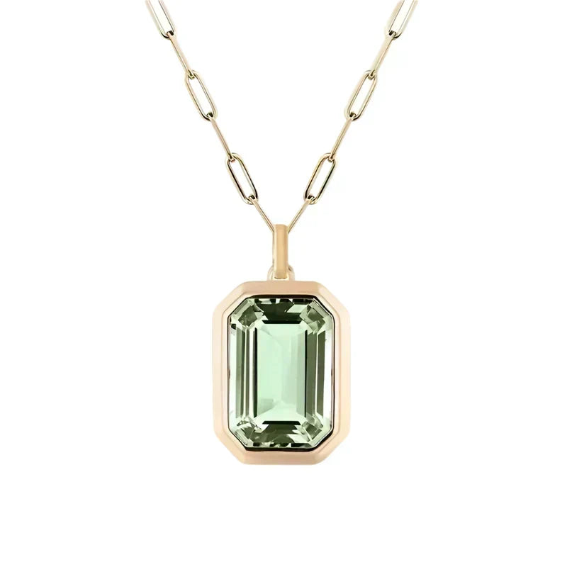 Pale Green Emerald-Cut Pendant Necklace