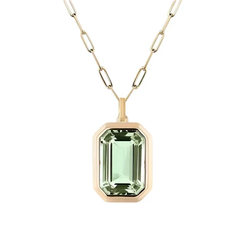 Pale Green Stone Pendant on Paperclip Chain