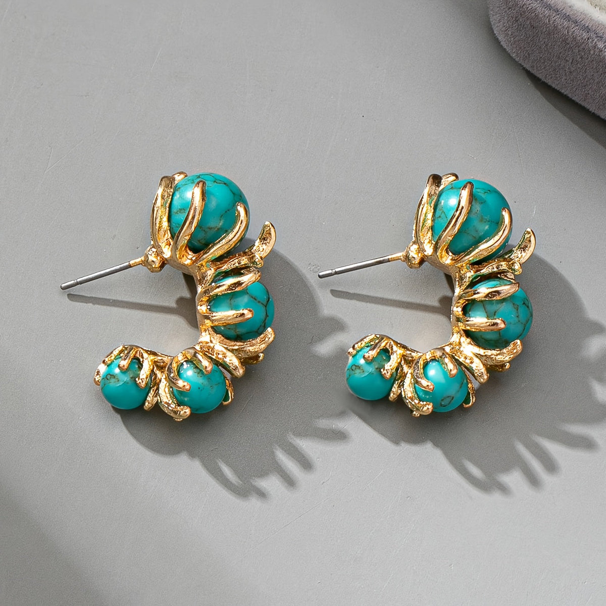 Turquoise Beaded Flower Earrings
