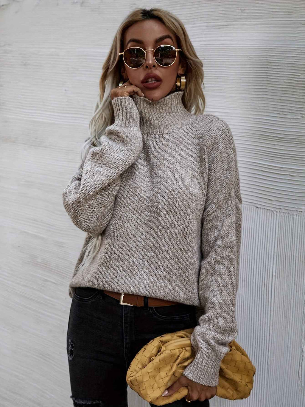 Loose Knit Roll Neck Jumper with an Easy Relaxed Silhouette