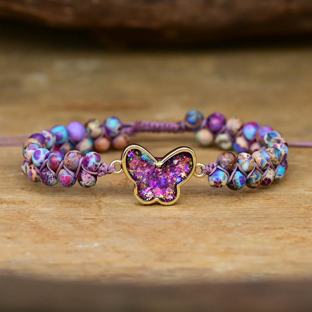 Druzy Purple Opal-Look Butterfly Bracelet