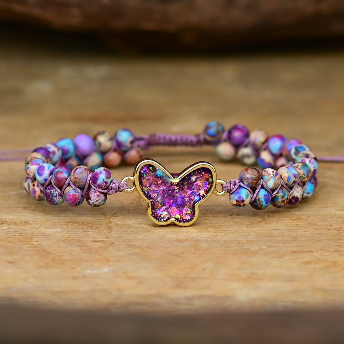 Druzy Purple Opal-Look Butterfly Bracelet