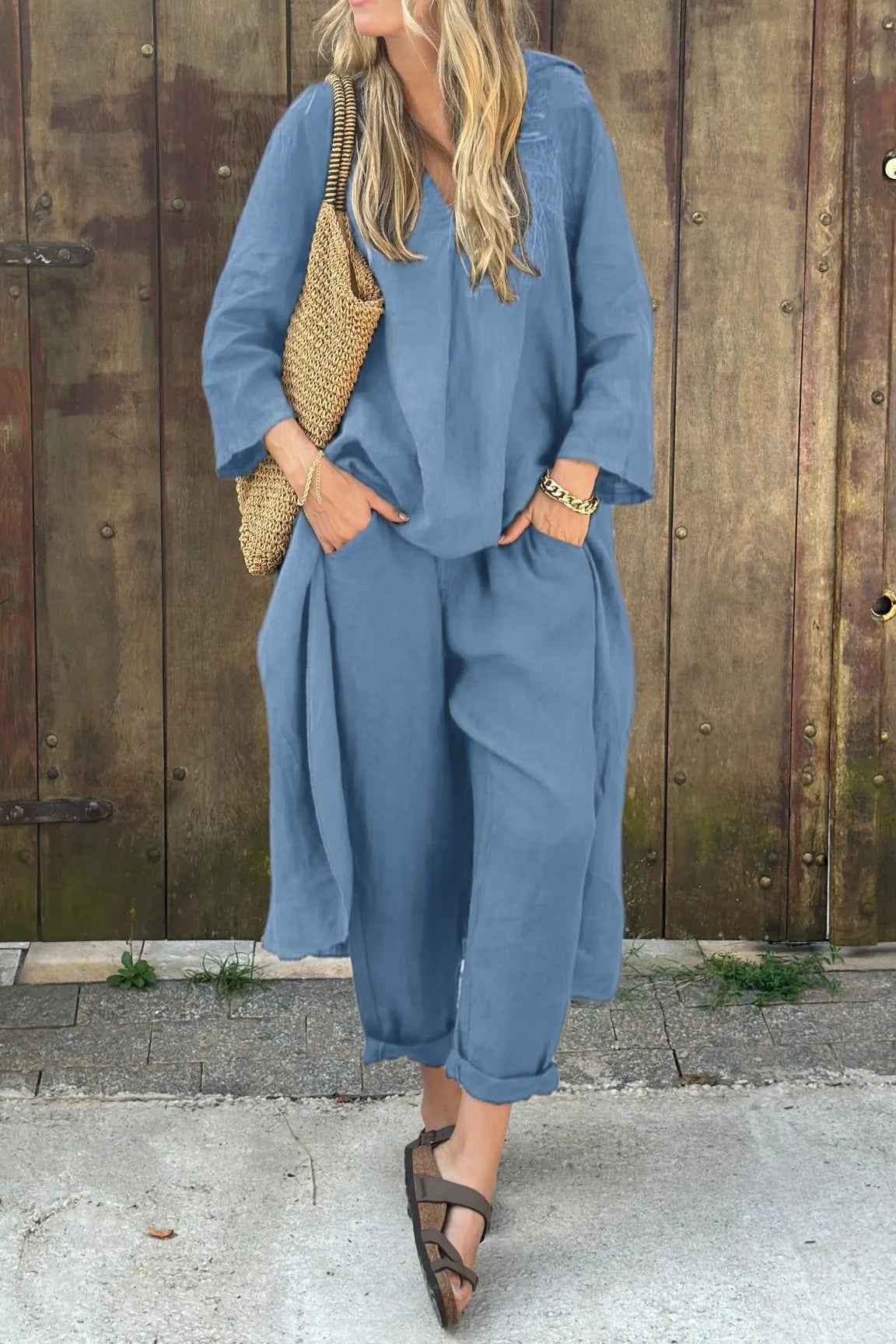 Longline Tunic and Trouser Set with Loose Flowing Fit