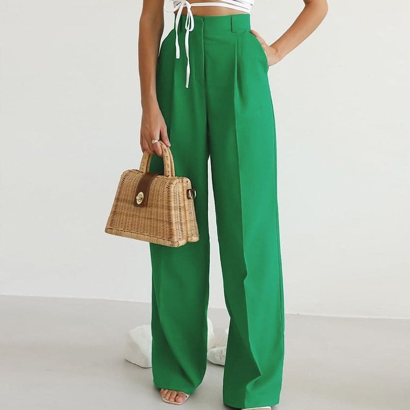 Women's High-Waisted Wide-Leg Trousers with a Front Pleat