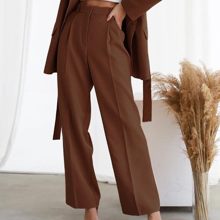 Women's High-Waisted Wide-Leg Trousers with a Front Pleat