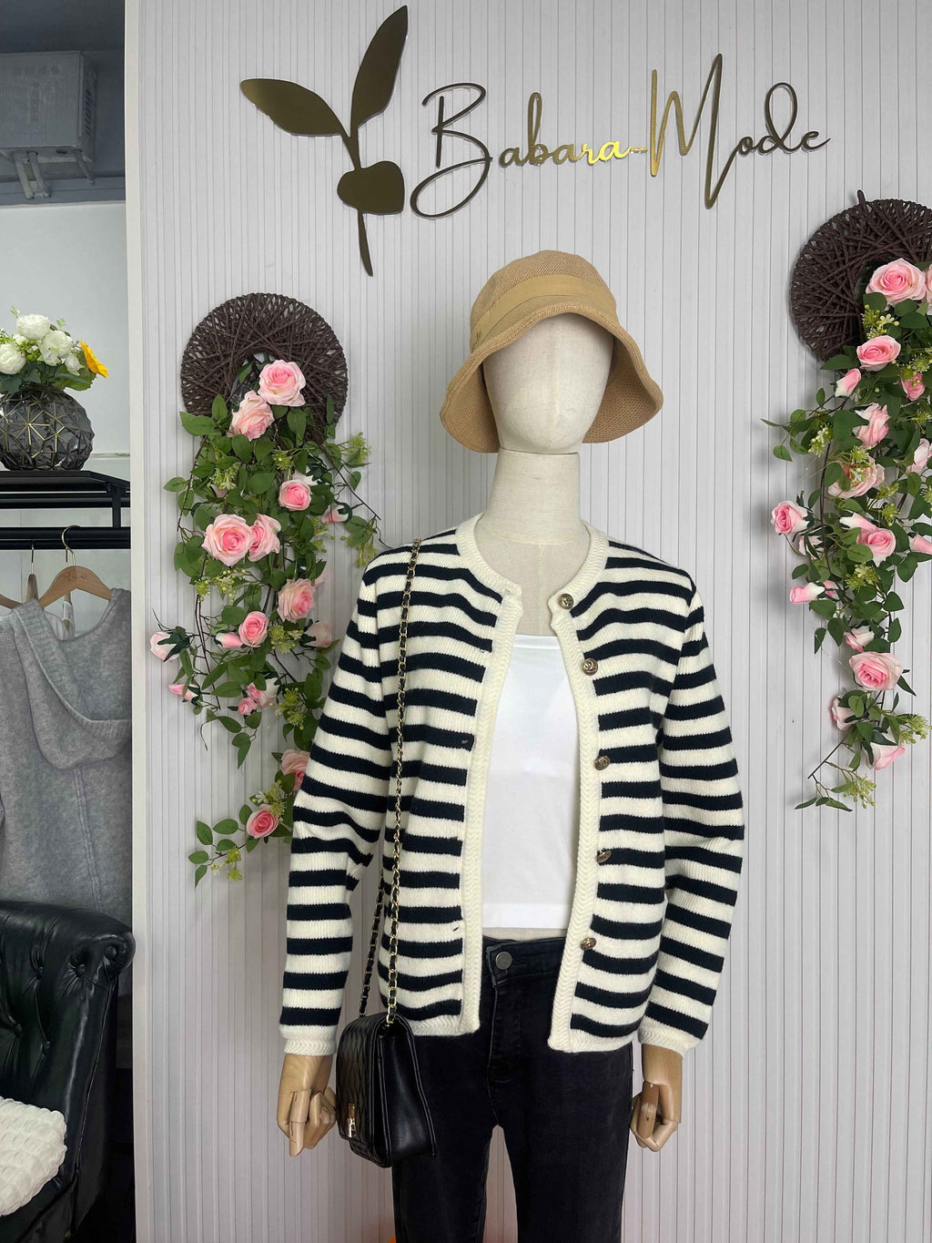 Horizontal Stripe Open-Front Cardigan in a Soft Plush Knit