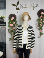 Horizontal Stripe Open-Front Cardigan in a Soft Plush Knit