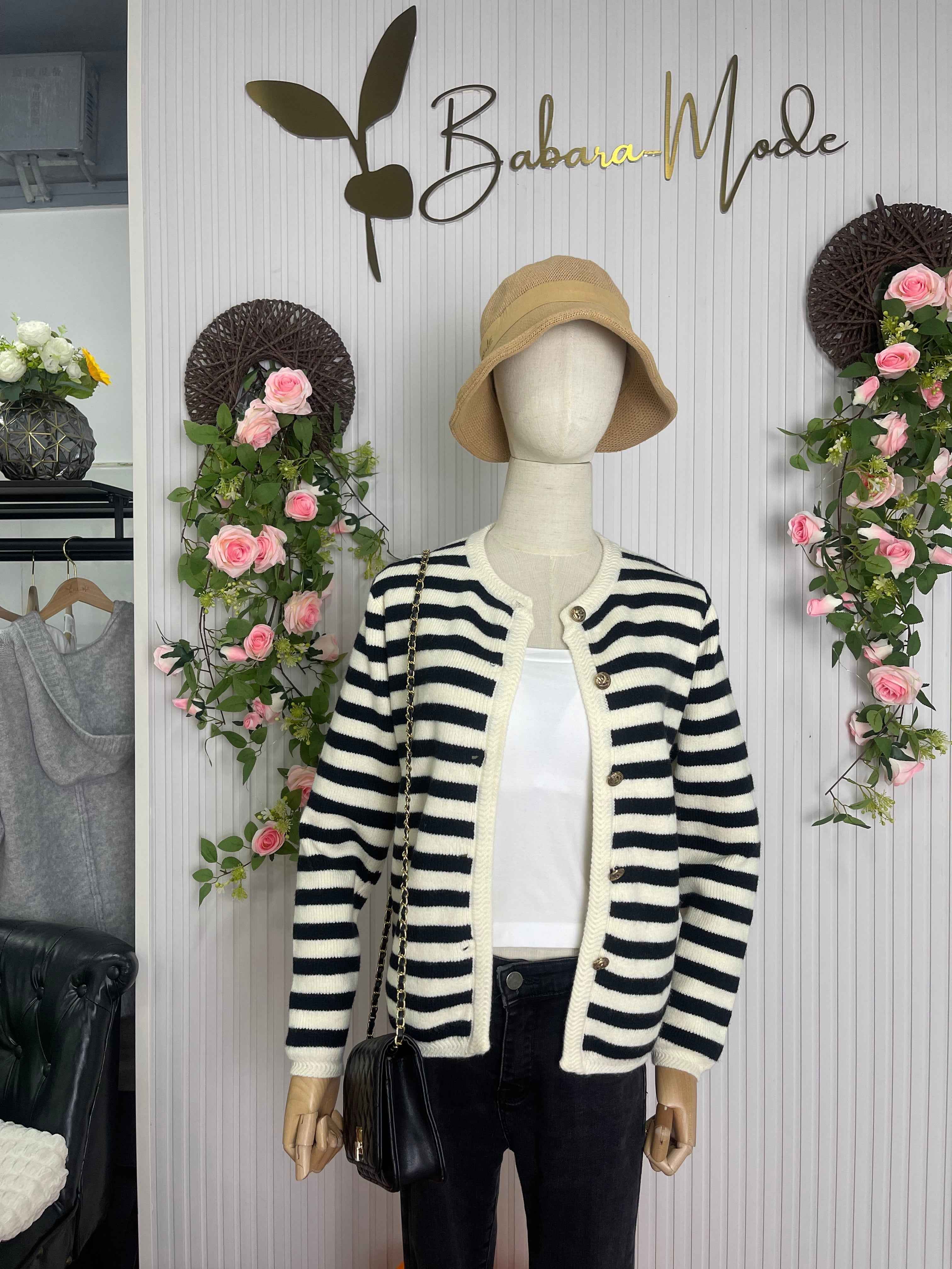 Horizontal Stripe Open-Front Cardigan in a Soft Plush Knit
