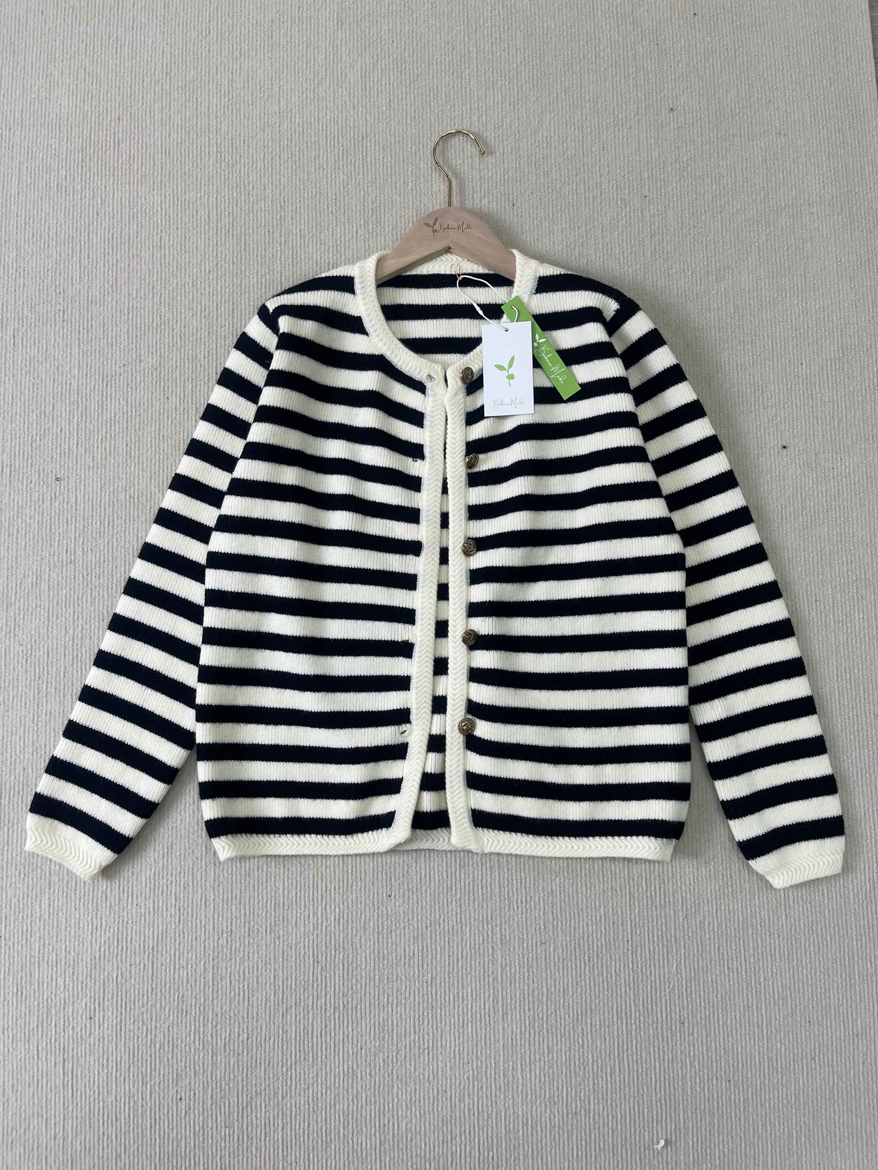 Horizontal Stripe Open-Front Cardigan in a Soft Plush Knit