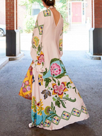 Printed Long Sleeve Kaftan-Style Maxi Dress