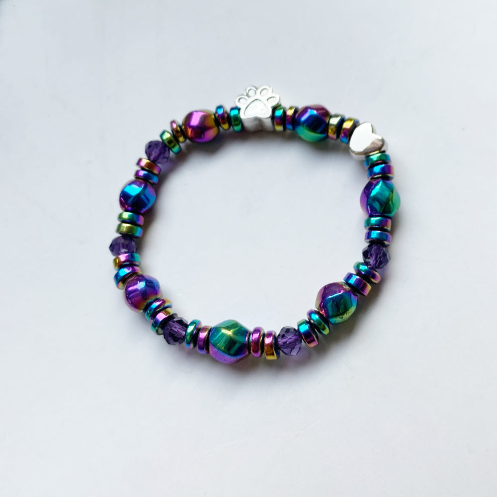 Paw Charm Magnetic Bracelet with Heart Charms