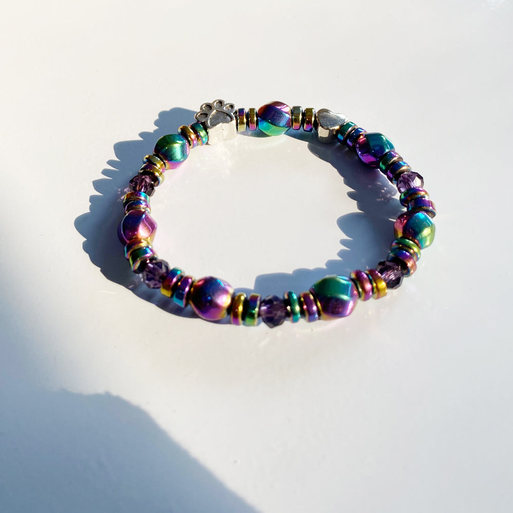 Paw Charm Magnetic Bracelet with Heart Charms