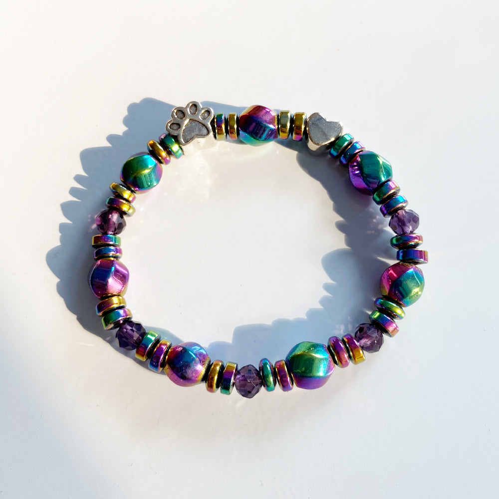 Paw Charm Magnetic Bracelet with Heart Charms