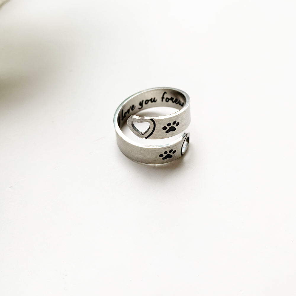 Adjustable Stainless Steel Paw and Heart Twist Ring
