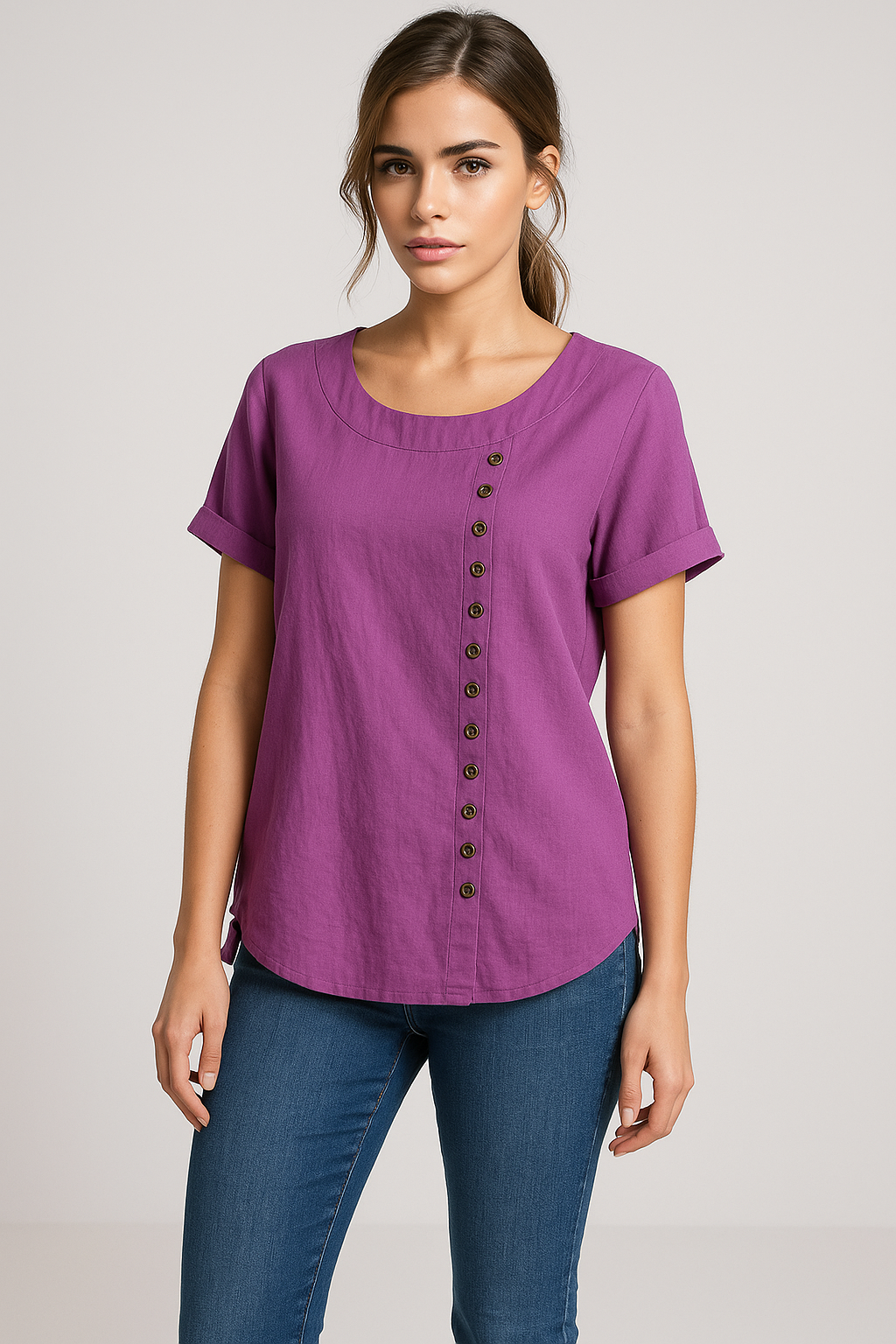 Linnen blouse met knoopsluiting en comfortabele pasvorm
