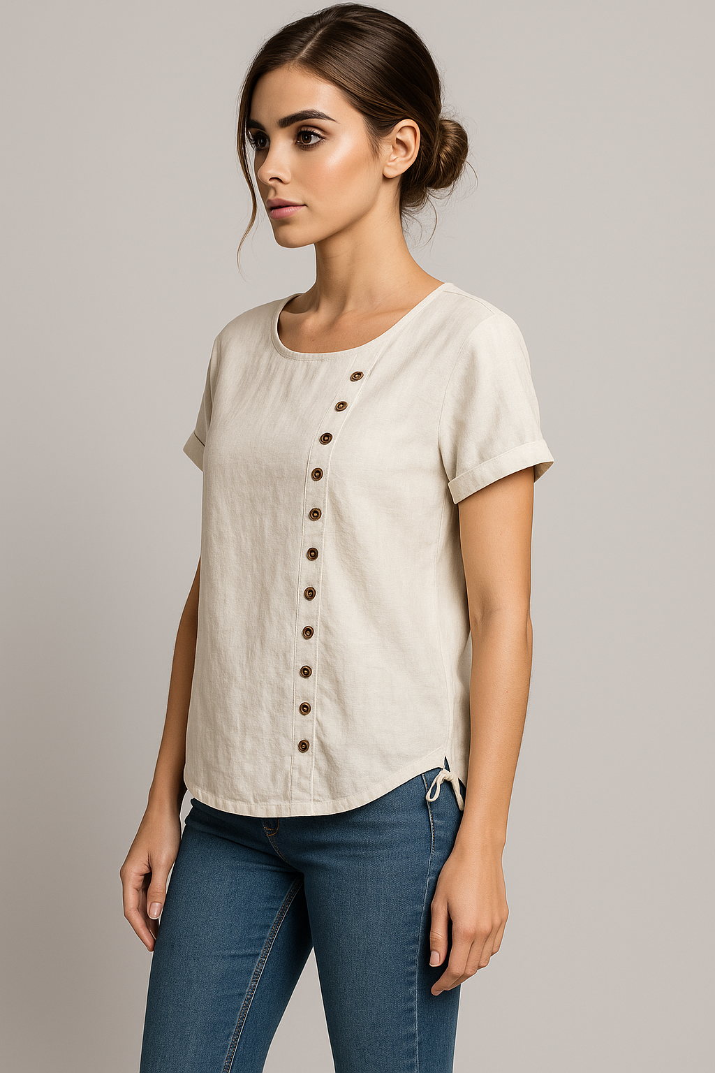 Linnen blouse met knoopsluiting en comfortabele pasvorm