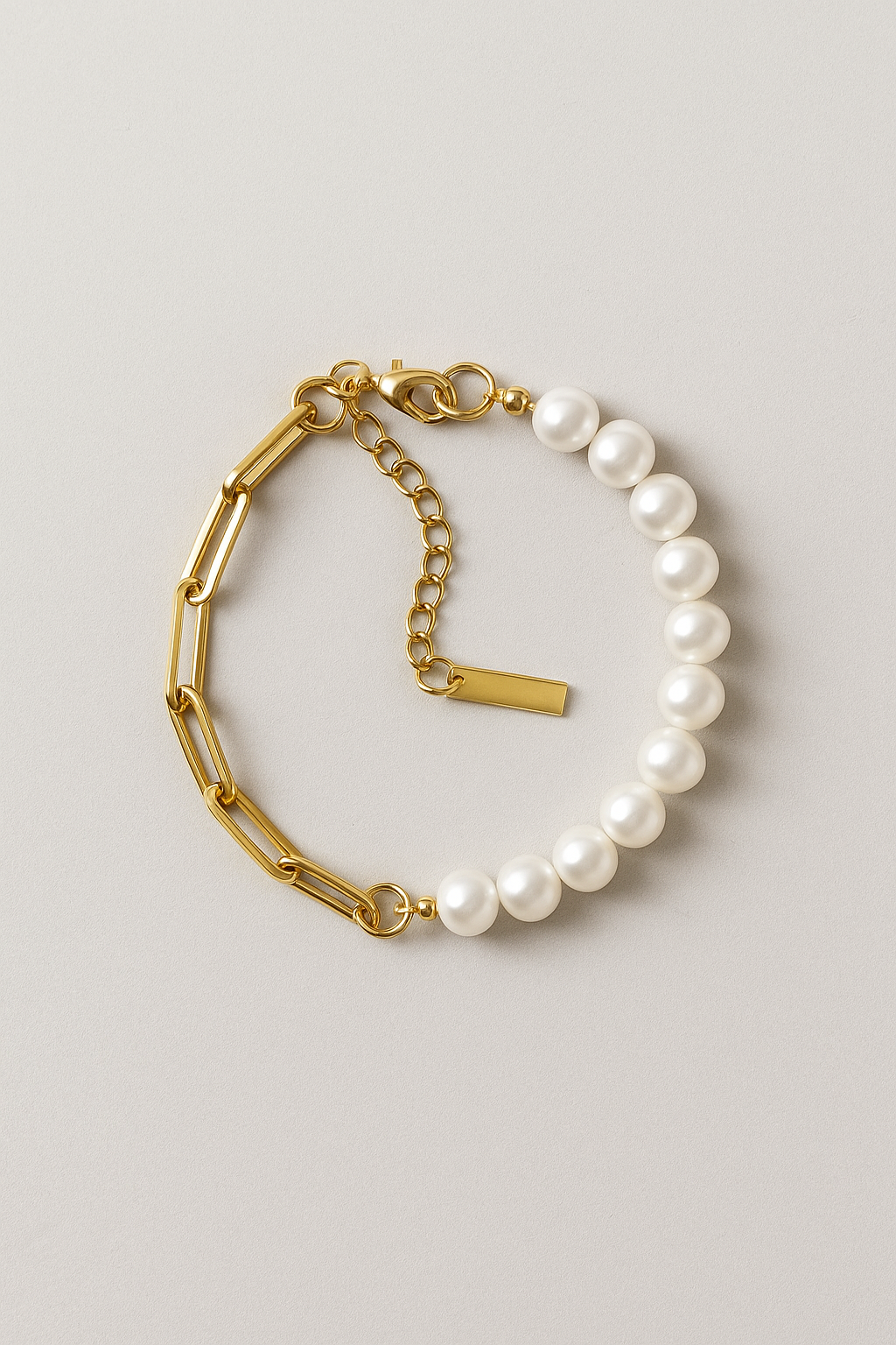 Half Pearl Half Chain Bracelet with Bold Links