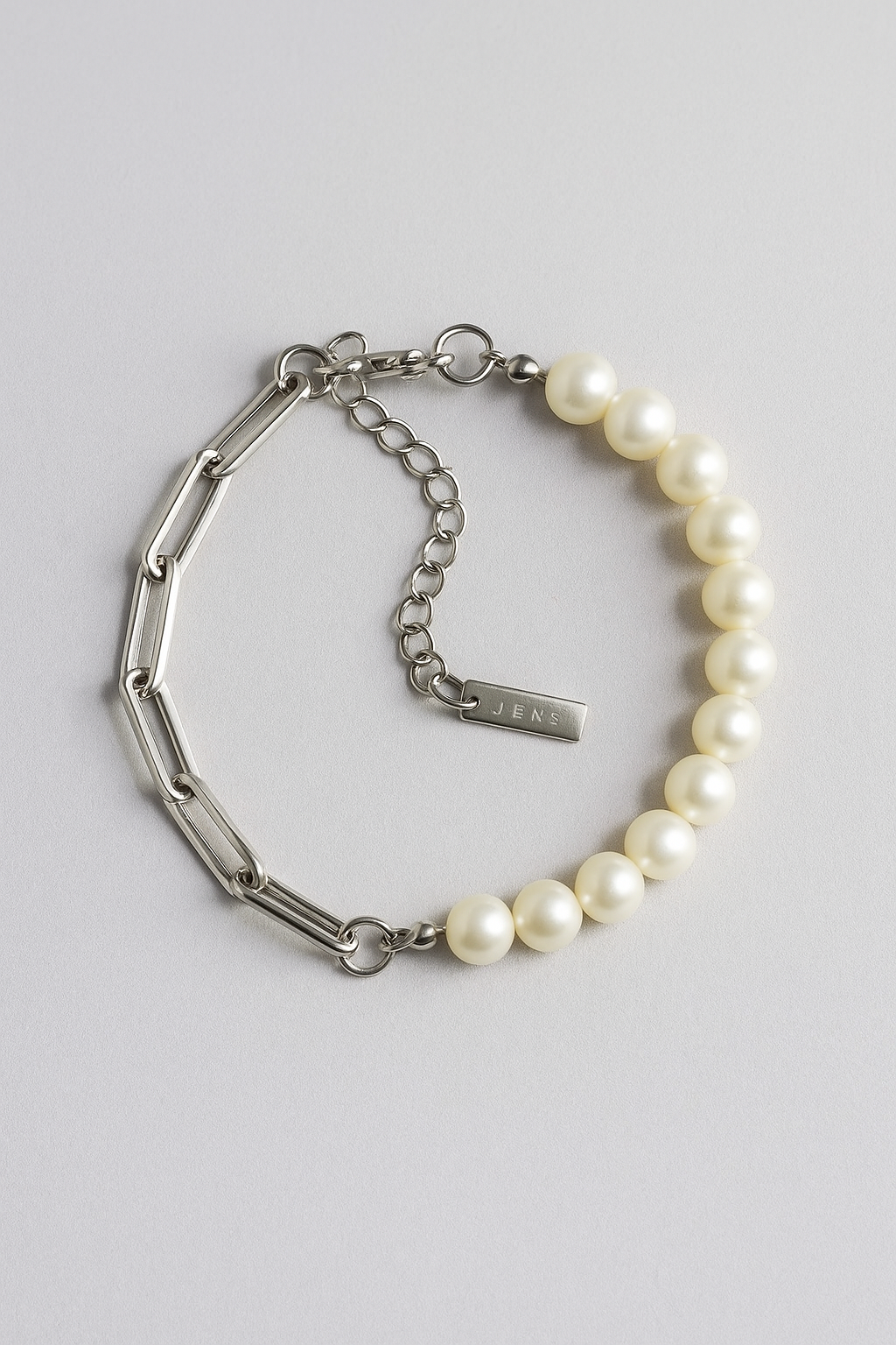 Half Pearl Half Chain Bracelet with Bold Links