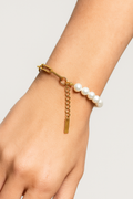Half Pearl Half Chain Bracelet with Bold Links