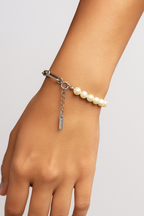 Half Pearl Half Chain Bracelet with Bold Links
