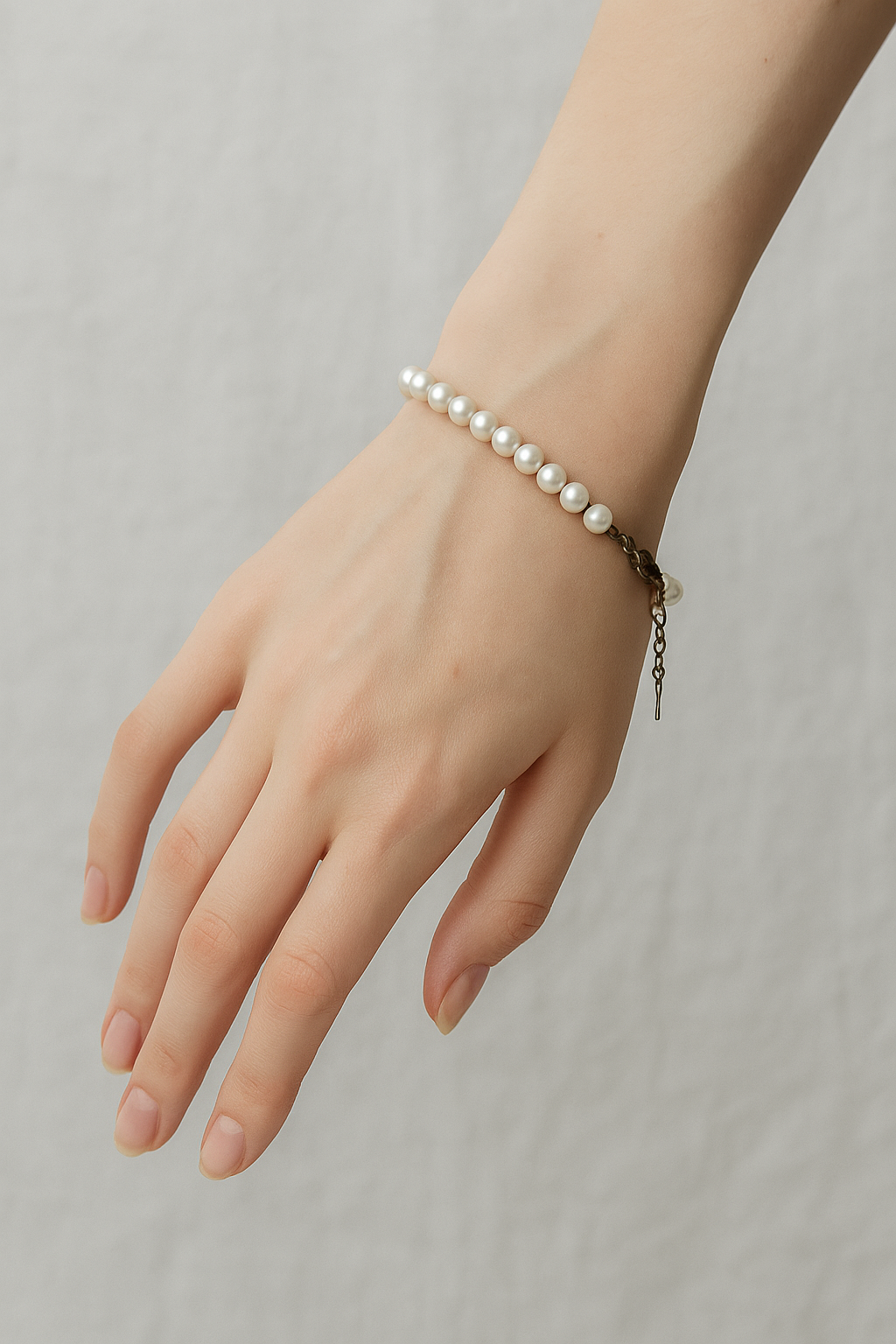 Pearl Bracelet with Contrasting Black Chain Clasp