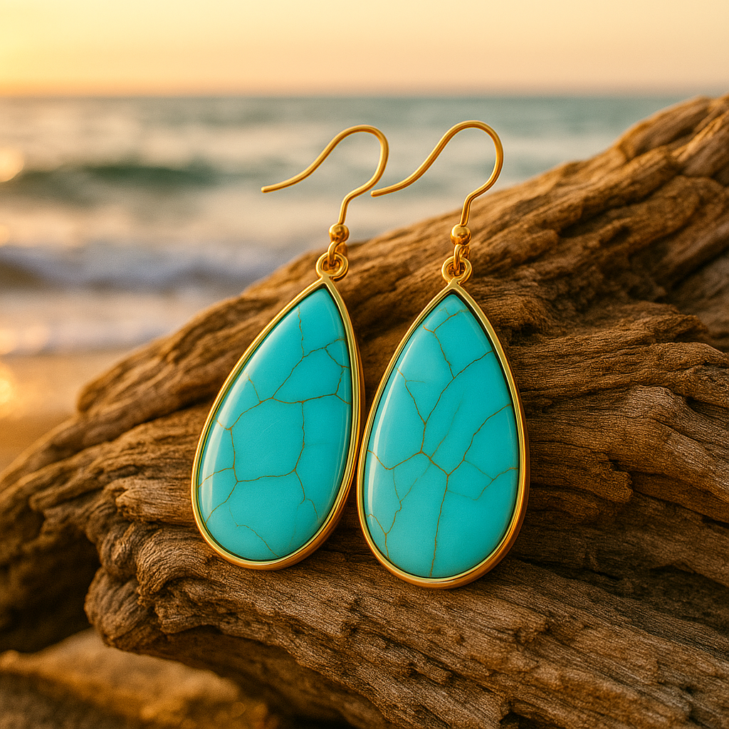 Turquoise druppeloorbellen met haakje