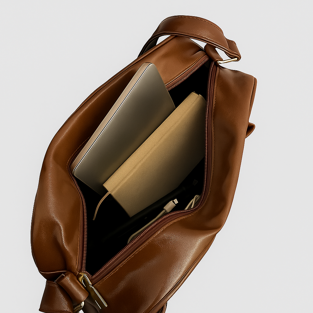 Vintage-Style Glossy Faux Leather Messenger Bag, 31x22x11cm