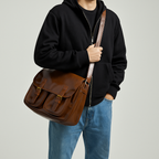 Vintage-Style Glossy Faux Leather Messenger Bag, 31x22x11cm