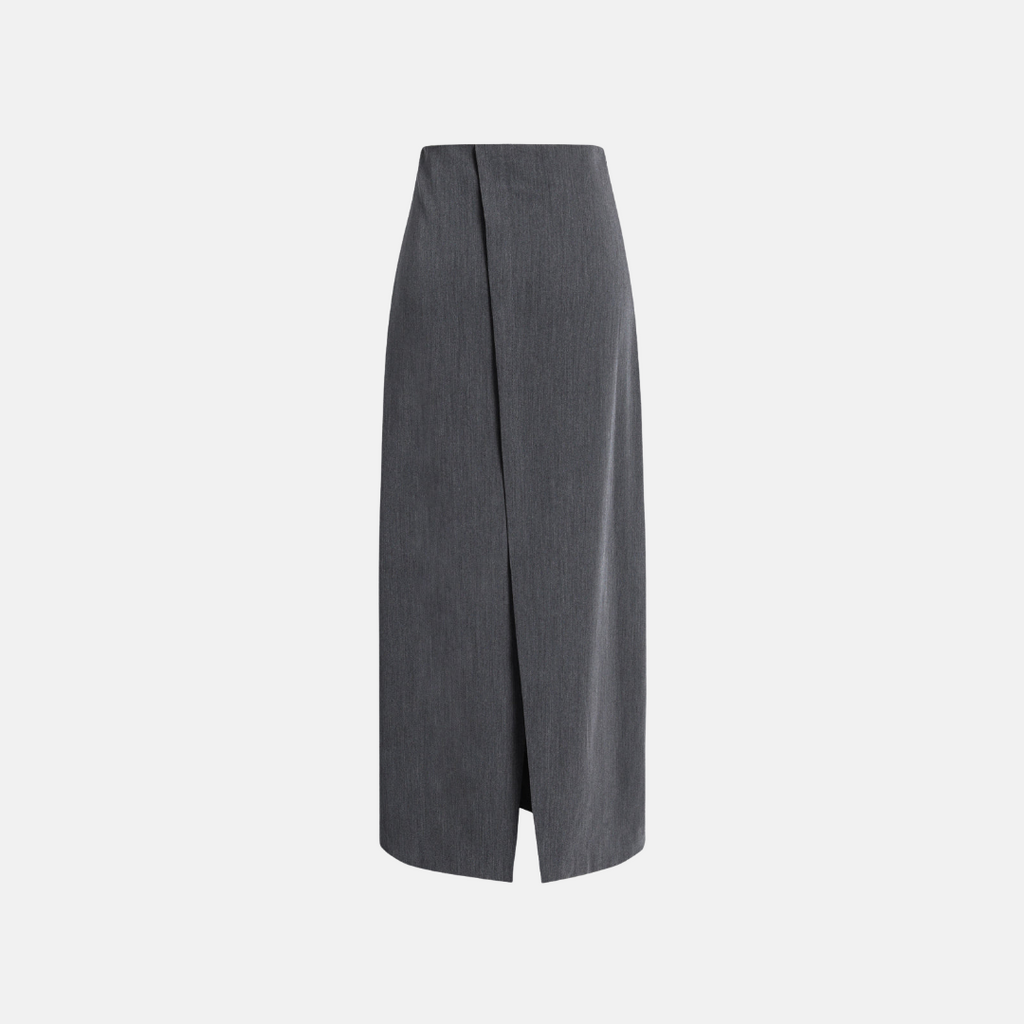 Wrap-Front Straight Maxi Skirt in Woven Fabric