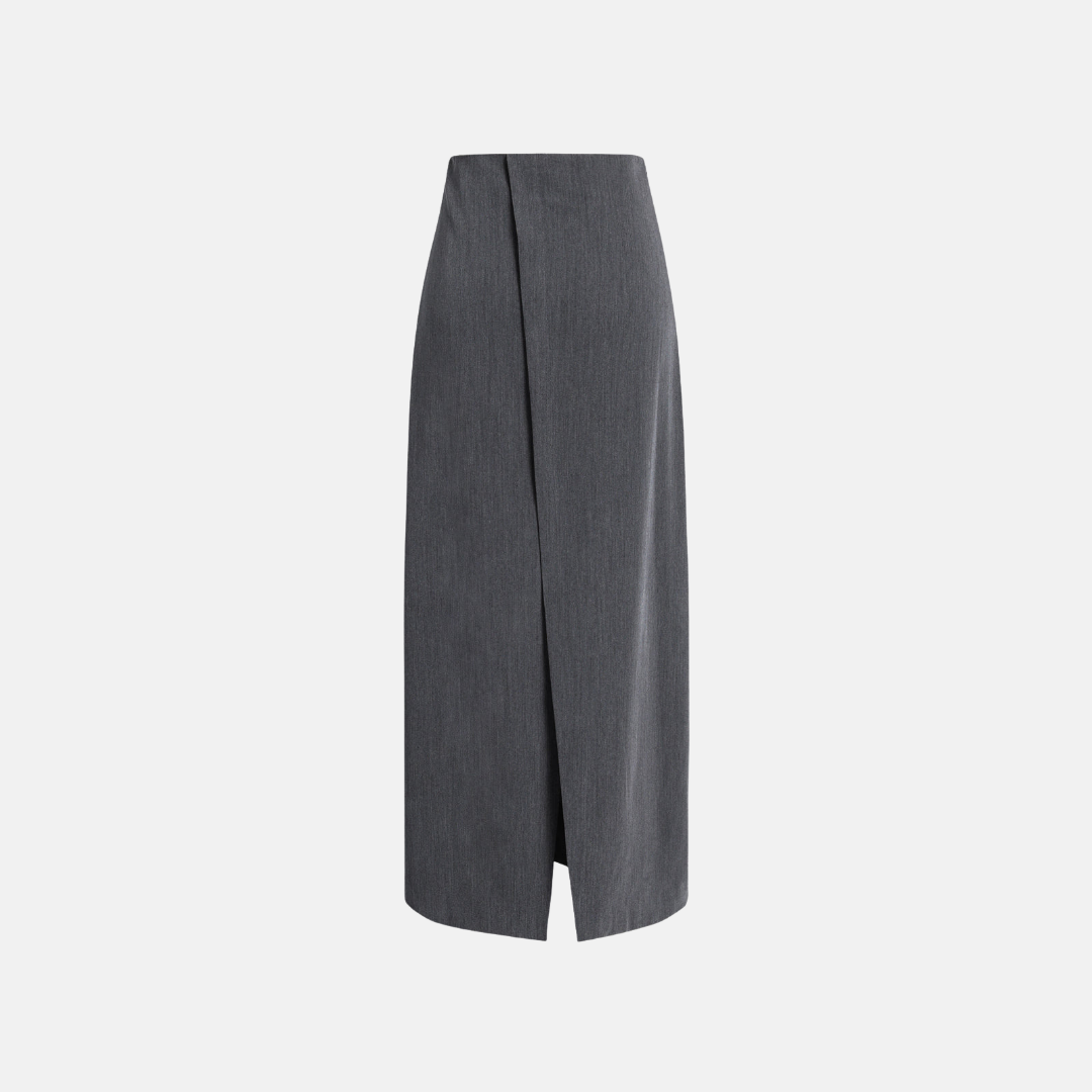 Wrap-Front Straight Maxi Skirt in Woven Fabric