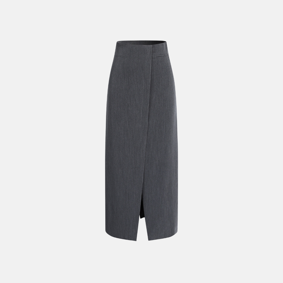 Wrap-Front Straight Maxi Skirt in Woven Fabric