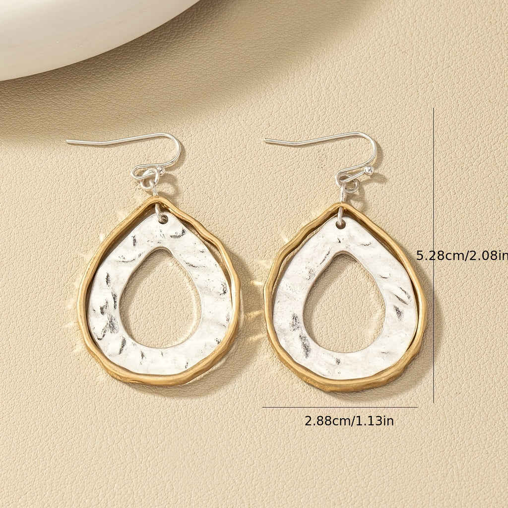 Two-Tone Artisan Teardrop Drop Earrings