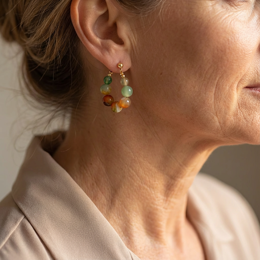 Boho Stone Bead Gold-Plated Hoop Earrings