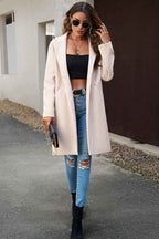 Solid Colour Longline Coat with Notched Collar and Buttons