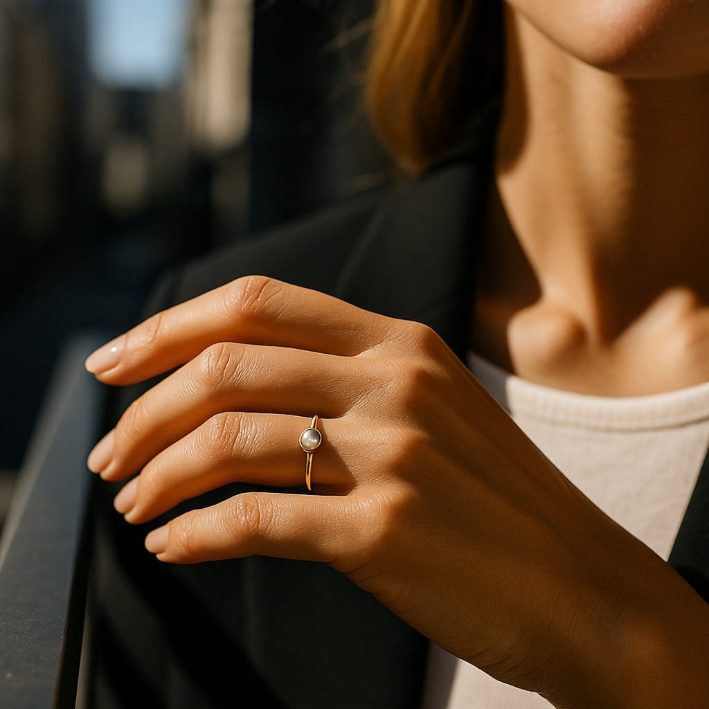 Single Inlaid Pearl Gold-Tone Ring