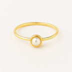 Single Inlaid Pearl Gold-Tone Ring