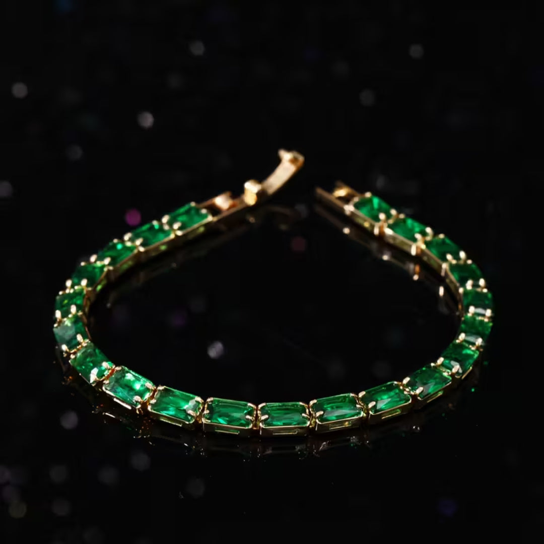 Emerald-Look Tennis Bracelet in Gold Tone