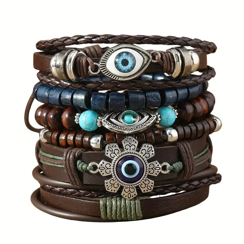 Meerstrengse armbandenstapel met oogkralen