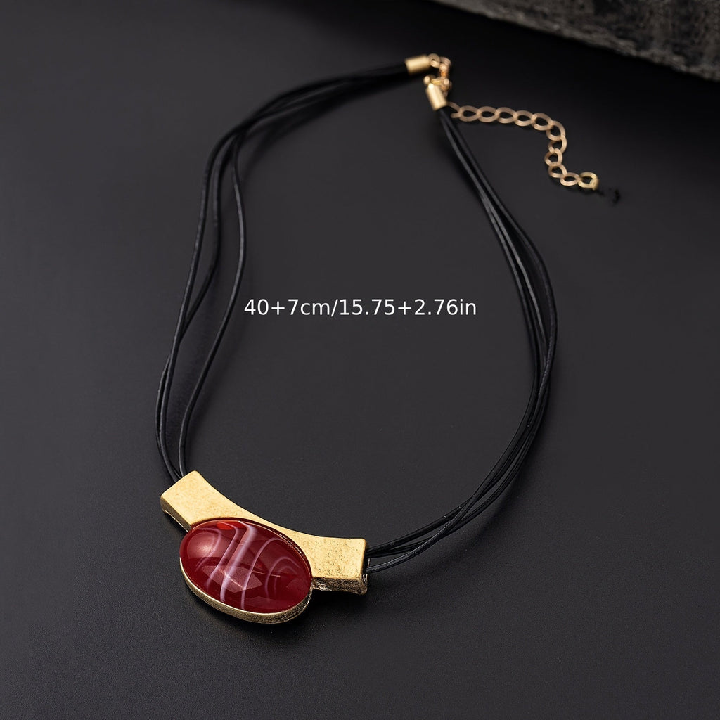 Bohemian Gemstone-Look Gold-Plated Necklace