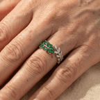 Green Enamel Leaf Vine Ring in Gold Tone