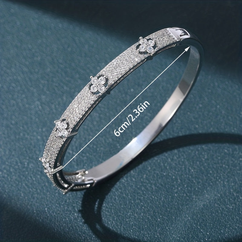 Floral Design Zirconia Inlaid Bracelet in Two Tones