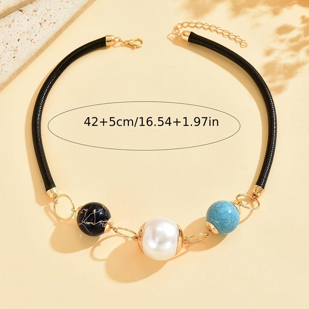 Bohemian Minimalist Pearl and Turquoise Bead Necklace