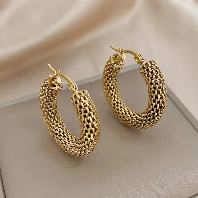 Gold-Tone Mesh Texture Hoop Earrings
