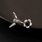 Adjustable Vintage-Style Silver-Plated Hummingbird and Flower Open Ring