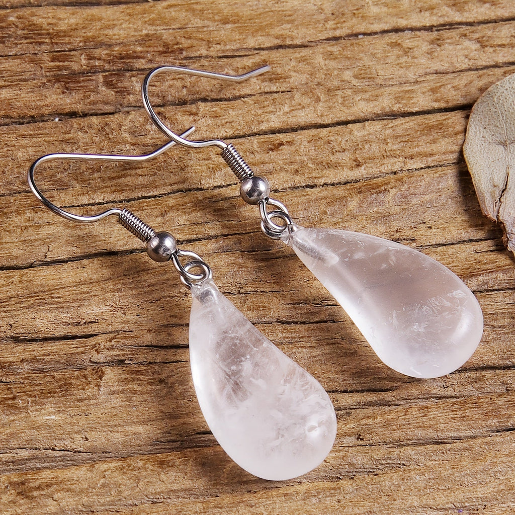 Water Drop Stone Earrings in Tiger's Eye or Quartz